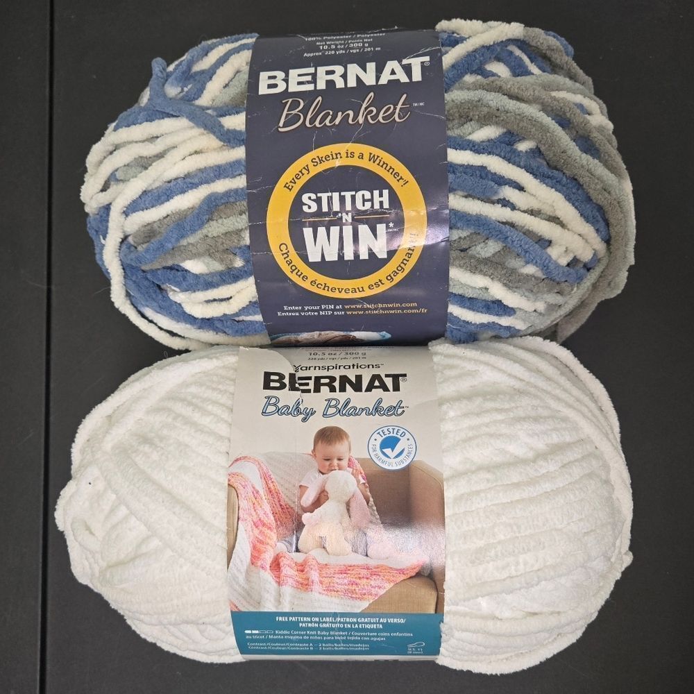 Bernat Blanket Yarn Lot Of 2 - White, Countryside 10.5 Oz Ea